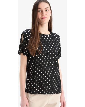 Defacto Kurzärmliges T-Shirt Mit Normaler Passform Und Rundhalsausschnitt Für Damen - Schwarz