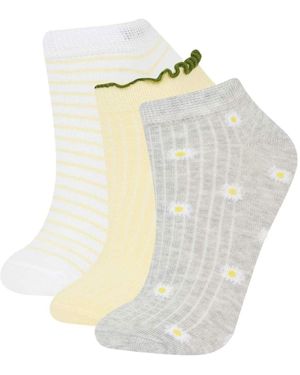 Defacto Rüschen-3-Teilige Baumwoll-Booties-Socken E2147Axns Für Damen - Weiß