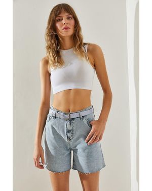 Bianco Lucci Denim 754 Shorts & Bermuda Nahtlos Und Mit Gürteltasche Für Damen - Blau