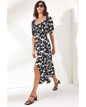 Olalook Schwarzes Midikleid Mit Quadratischem Kragen Und Schlitz Für Damen - Weiß