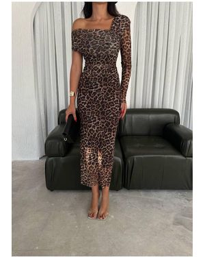 ZF BUTİK One-Shoulder-Madonna-Tüllkleid Mit Leopardenmuster Für Damen - Schwarz