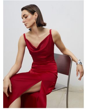 LC Waikiki Abendkleid Mit Drapiertem Kragen Und Trägern Für Damen - Rot