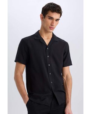 Defacto Modern Fit Sommer-Polokragen Basic Plain Kurzarmhemden Für Herren - Schwarz
