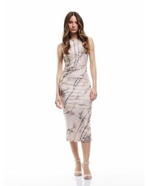 Koton Ärmelloses, Figurbetontes, Langes Bleistiftkleid Mit Rundhalsausschnitt Und Drapierten Details Für Damen - Braun
