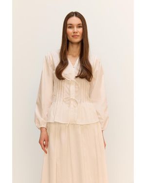 Defacto Regular Fit V-Ausschnitt Popeline Langarm Tesettür Bluse Tunika F2720Ax25Sm Für Damen - Natur