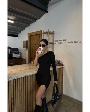 ZF BUTİK Schwarzes Minikleid Mit Schlitzdetail Ate2569 Für Damen - Grau