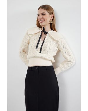 Trendyol Weich Strukturierter Strickpullover Mit Schleife Und Perlendetail – Für Damen - Weiß