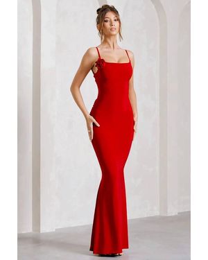 Deafox Rotes Trägerkleid Aus Sandy-Stoff Mit Tiefem Rückenausschnitt Und Drapiertem Kleid Für Damen