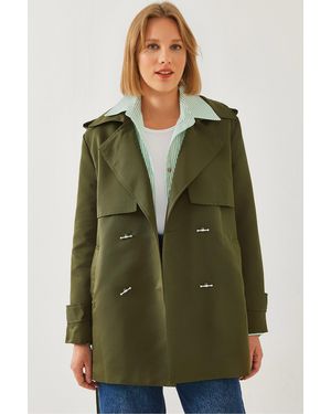 Bianco Lucci Trenchcoat Mit Aller-Detail Vorne - Grün