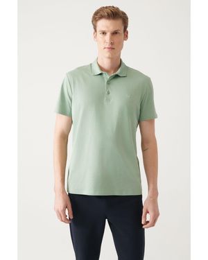 AVVA Aqua Uncurlable 100 Baumwolle 3-Knopf-T-Shirt Mit Polokragen E 001035 Für Herren - Grün