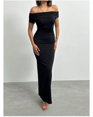 BEJNA Schwarzes Langes Kleid Mit Madonna-Kragen Für Damen