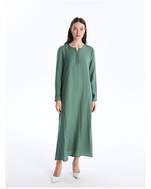 LC Waikiki Besticktes Kleid Mit Langen Ärmeln Und Auslaufendem Kragen Für Damen - Grün