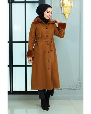 Moda Mihram Wollmantel Mit Pelzdetail, Hellbraun 19175 Für Damen