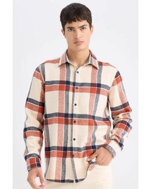 Defacto Langarmshirt Aus Kariertem Flanell Mit Normaler Passform E0989Ax24Wn Für Herren - Mehrfarbig