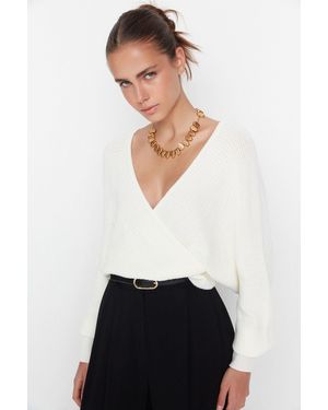 Trendyol Ecrufarbener Zweireihiger Strickpullover Für Damen - Weiß