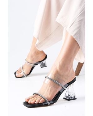 Mio Gusto Latoya Schwarze Transparente Hausschuhe Mit Steinen Für Damen - Natur