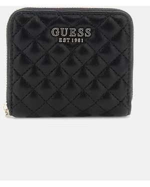 Guess Eco Rıanee Slg Small Zip Around Schwarze Geldbörse Swqg9541137-Bla Für Damen