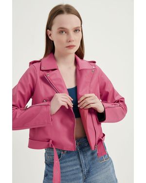 YERTEKS Lederjacke Seamless Für Damen - Pink
