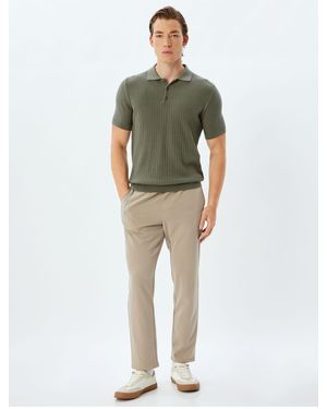 Koton Strick-T-Shirt – Polokragen, Basic-Kurzarm-Textur-Baumwolle Für Herren - Grün