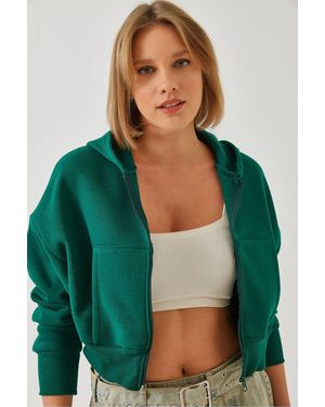 Bianco Lucci Cardigan Mit Kapuze Und Reißverschluss Für Damen - Grün