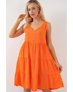 Bigdart Zero Sleeve Button Short Dress 2571 Für Damen - Orange