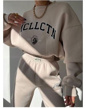 Know 3 Thread Mink Mcllctn Printed Crew Neck Oversize Sweatshirt Für Damen - Braun