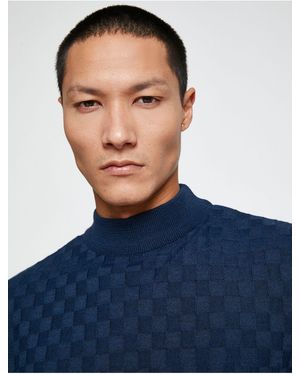 Koton Basic-Strickpullover, Halber Rollkragenpullover, Lange Ärmel, Geometrisch Gemustert Für Herren - Blau