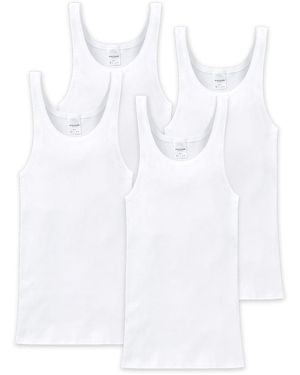 Schiesser Unterhemd 4Er Pack Ärmellos, Cotton Essentials, Doppelripp Für Herren - Weiß