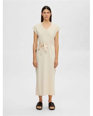 SELECTED Midikleid V-Ausschnitt Für Damen - Weiß