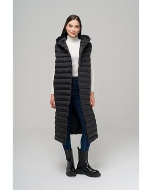 Olcay Lange Pufferweste Mit Kapuze Und Knopfverschluss Für Damen - Blau