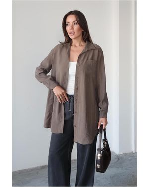 Olcay Bequem Geschnittenes Lyosel-Hemd Mit Taschendetail Für Damen - Grau