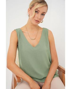 Bigdart V-Ausschnitt Zero Sleeve Bluse 950 Çağla Für Damen - Grün