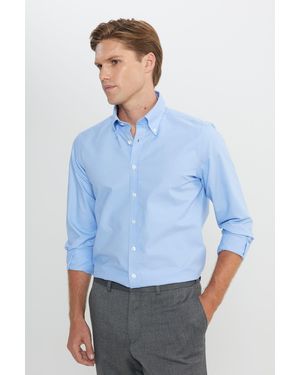 ALTINYILDIZ CLASSICS Hellblaues Slim-Fit-Oxford-Hemd Aus 100 Baumwolle Mit Schmaler Passform Und Knopfleiste Für Herren