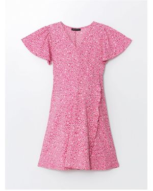 LC Waikiki Kurzärmliges, Zweireihiges Umstandskleid Mit Blumenmuster Für Damen - Pink