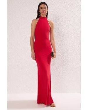 Trendyol Rotes, Mit Schnallen Verziertes, Elegantes Maxi-Abendkleid, Nachtkleid Für Damen