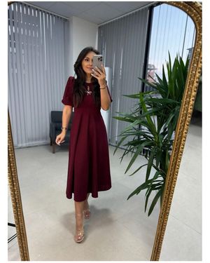 Afiş Butik Halbärmeliges Midikleid Mit Schleife Und Tiefem Ausschnitt Für Damen - Blau