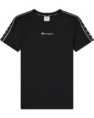 Champion Shirt Rundhals-T-Shirt Aus Baumwolle Mit Logo-Bandeinsatz Für Damen - Schwarz