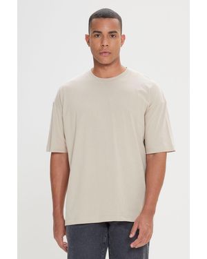 AC&Co / Altınyıldız Classics Beigefarbenes, Weit Geschnittenes, Locker Geschnittenes Rundhals-T-Shirt Aus 100 Baumwolle - Natur