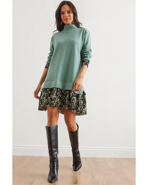 Olalook Wassergrünes Thessaloniki-Kleid Mit Gänseblümchenverzierung Elb- 19000965 Für Damen