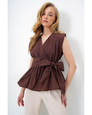 Trend Alaçatı Stili Sommerbluse Aus Popeline - Braun