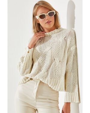 Bianco Lucci Durchbrochener Pullover - Natur