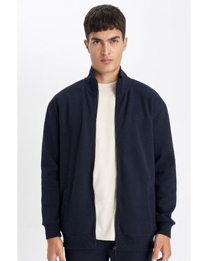 Defacto Bequemes Basic-Sweatshirt Mit Stehkragen Und Taschen – D4971Ax24Au Für Herren - Blau