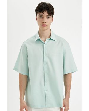 Defacto Relax Fit Sommer Basic Einfarbig Kurzarmhemd C4316Ax24Sm Für Herren - Grün