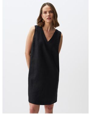 Jimmy Key Schwarzes Ärmelloses Basic-Leinenkleid Mit V-Ausschnitt Für Damen