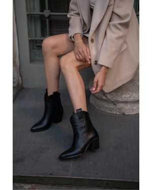 Madamra Schwarze Cowboystiefel Aus Echtem Leder Mit Stickerei Und Absatz Für Damen