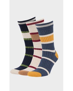 Defacto 3-Teilige Lange Baumwollsocken Für Herren - Blau