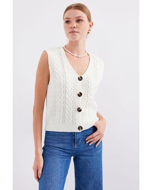 Bigdart 15882 Modell Weiße Kurze Strickweste Geknöpft Für Damen