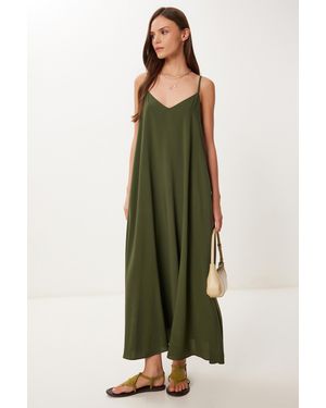Happiness İstanbul Khakifarbenes Sommer-Viskosekleid Mit Trägern Für Damen - Grün