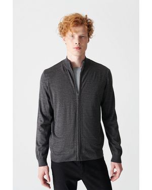 AVVA Anthrazitfarbener Basic-Cardigan E Mit Stehkragen Und Reißverschluss 005004 Für Herren - Grau