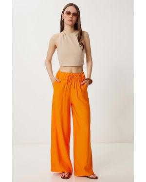Happiness İstanbul Orangefarbene Sommerhose Mit Weitem Bein Für Damen
